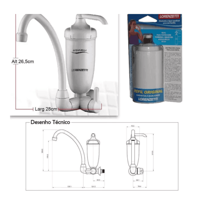 Purificador Com Torneira Parede Acqua Bella - BRANCO - Resistência Para Chuveiro
